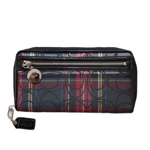NEW Coach Poppy Tartan Multicolor Plaid Wallet Zip-around Accordian Wallet